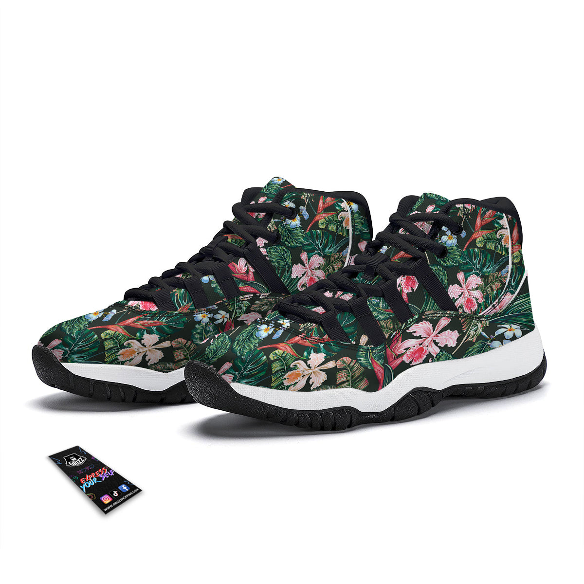 Flower Orchid Tropical Print Pattern Black Bball Shoes-grizzshop