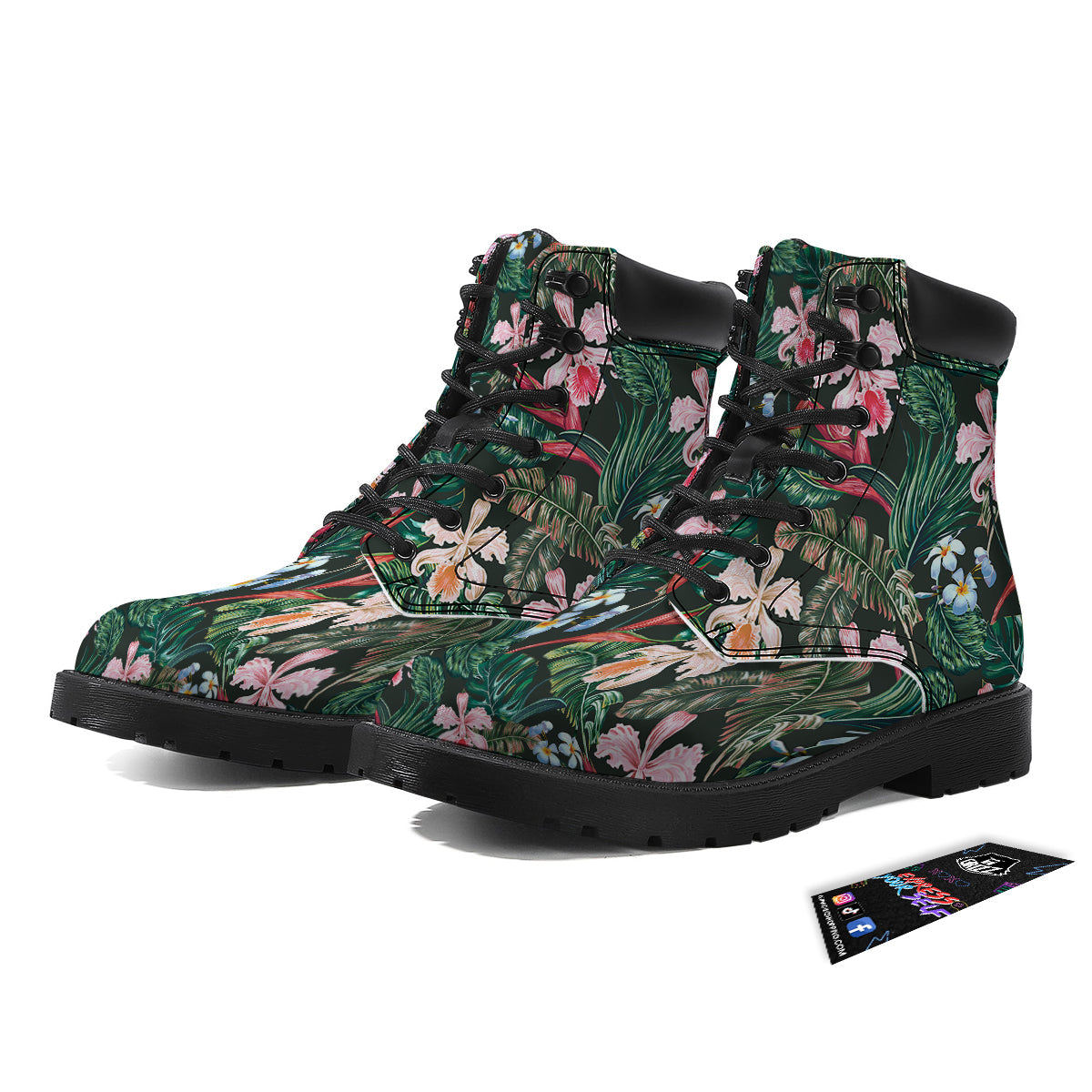 Flower Orchid Tropical Print Pattern Boots-grizzshop