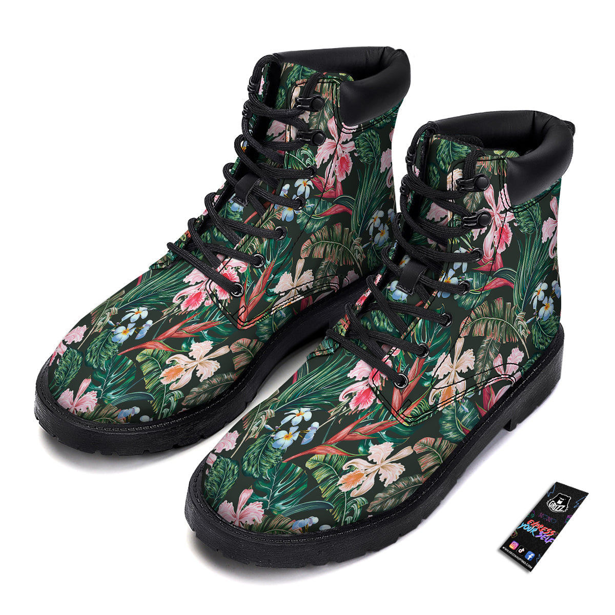 Flower Orchid Tropical Print Pattern Boots-grizzshop
