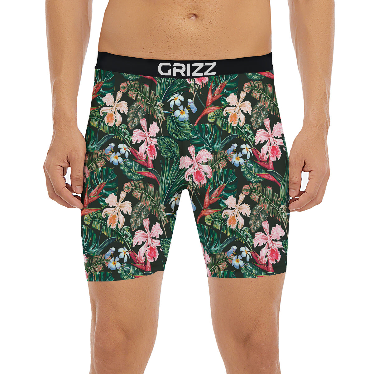 Flower Orchid Tropical Print Pattern Boxer Briefs-grizzshop