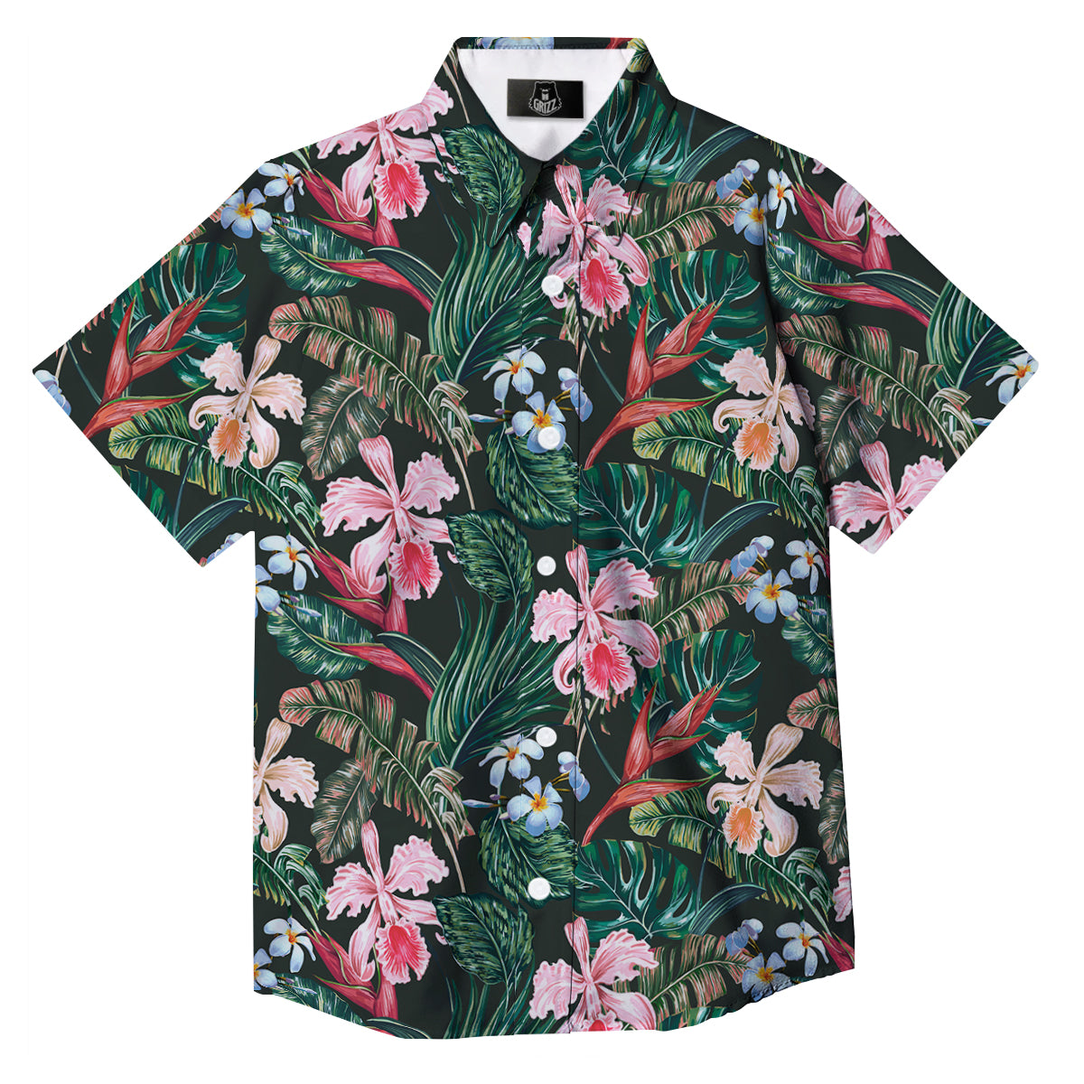 Flower Orchid Tropical Print Pattern Button Up Shirt-grizzshop