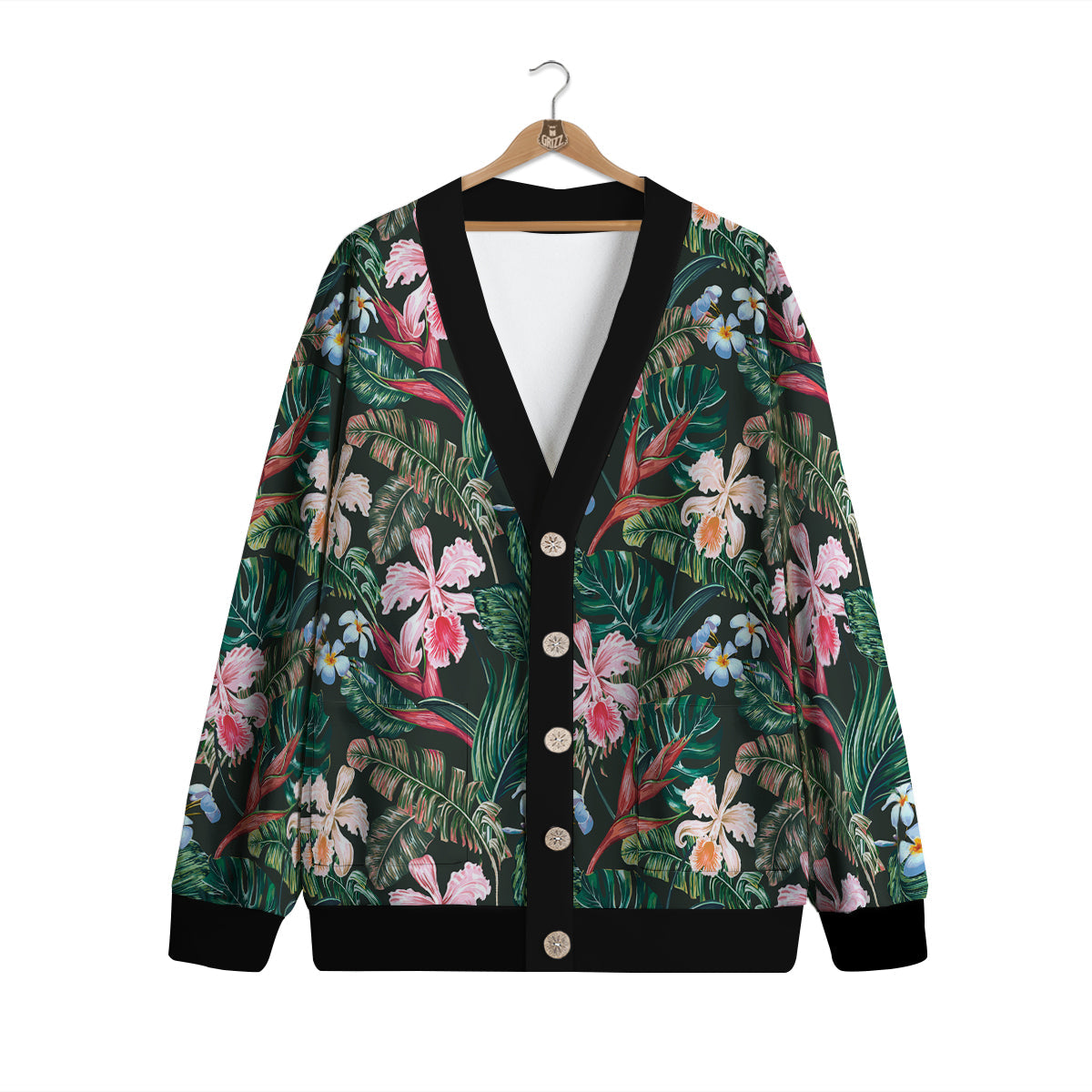 Flower Orchid Tropical Print Pattern Cardigan-grizzshop