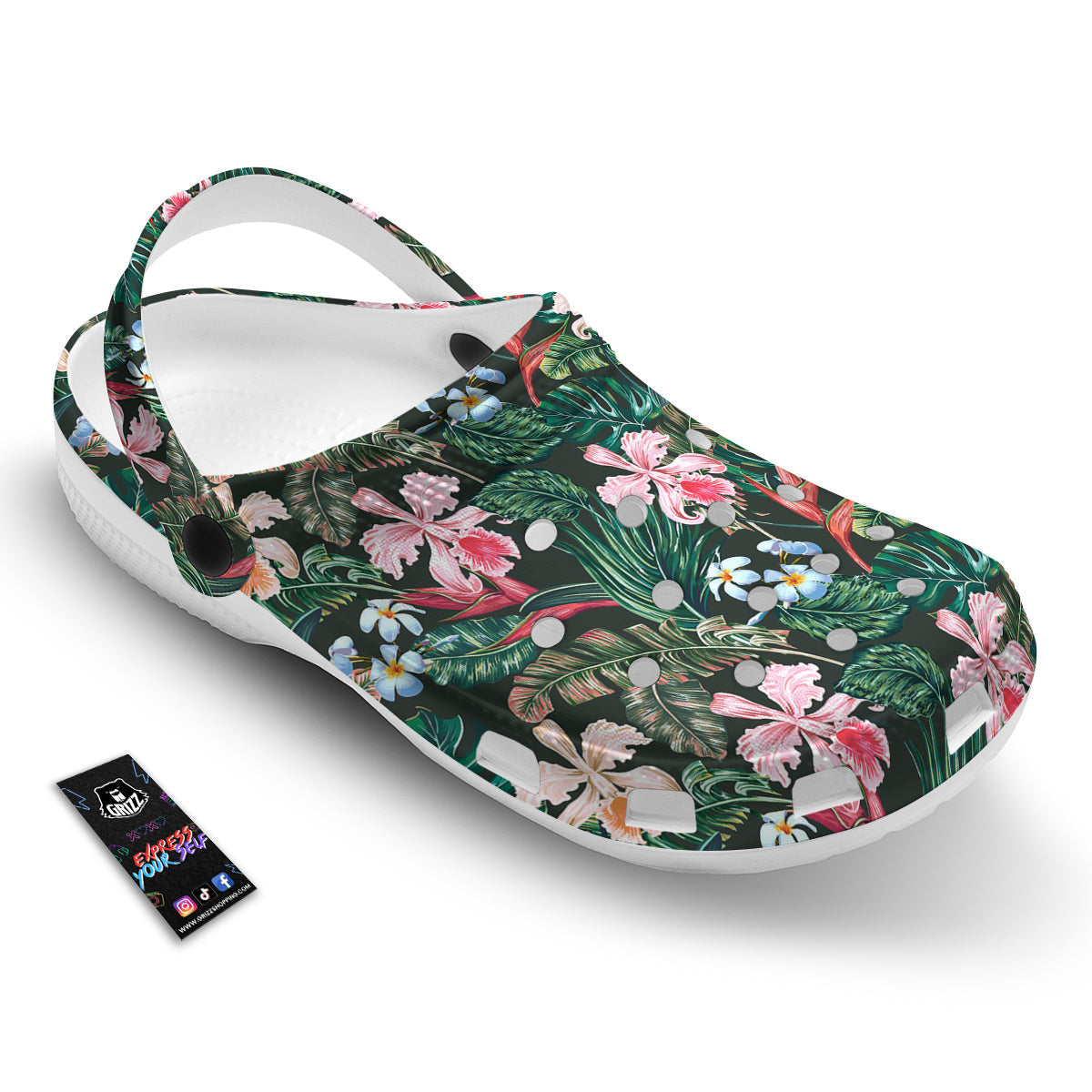 Flower Orchid Tropical Print Pattern Clog-grizzshop