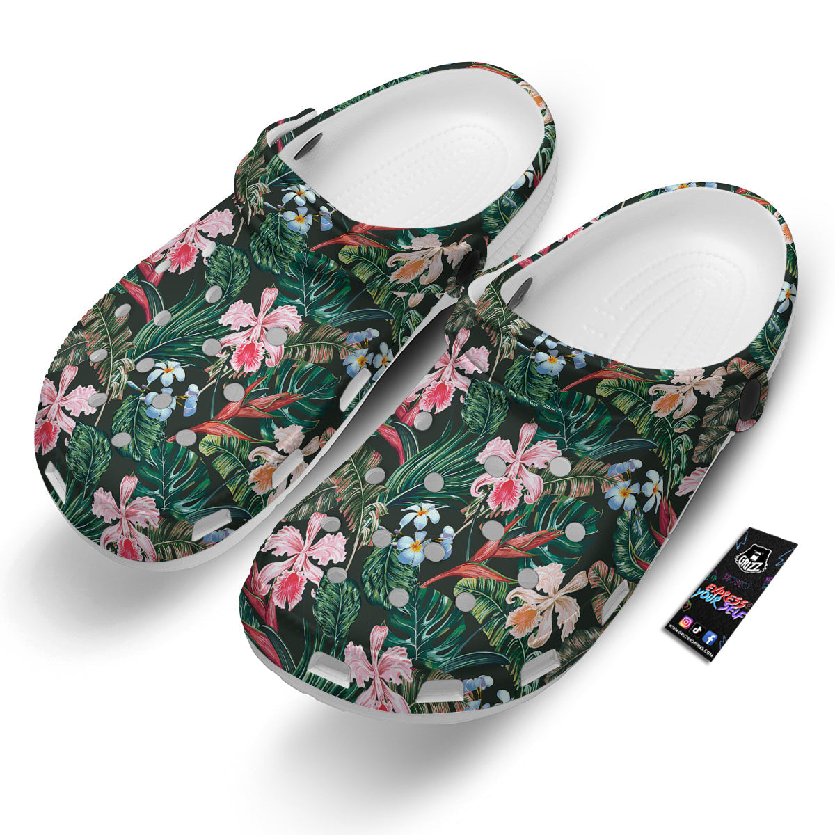 Flower Orchid Tropical Print Pattern Clog-grizzshop