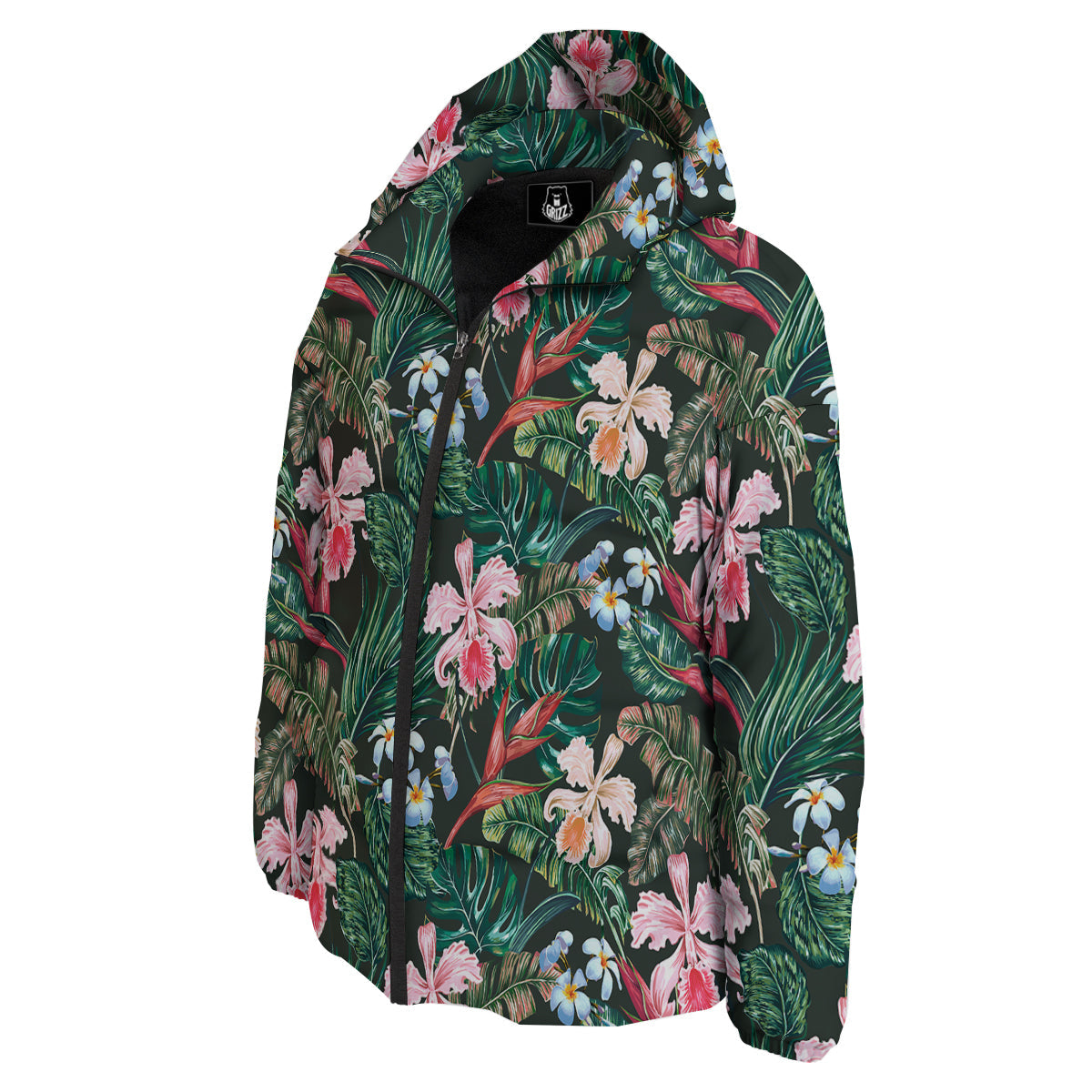 Flower Orchid Tropical Print Pattern Down Jacket-grizzshop