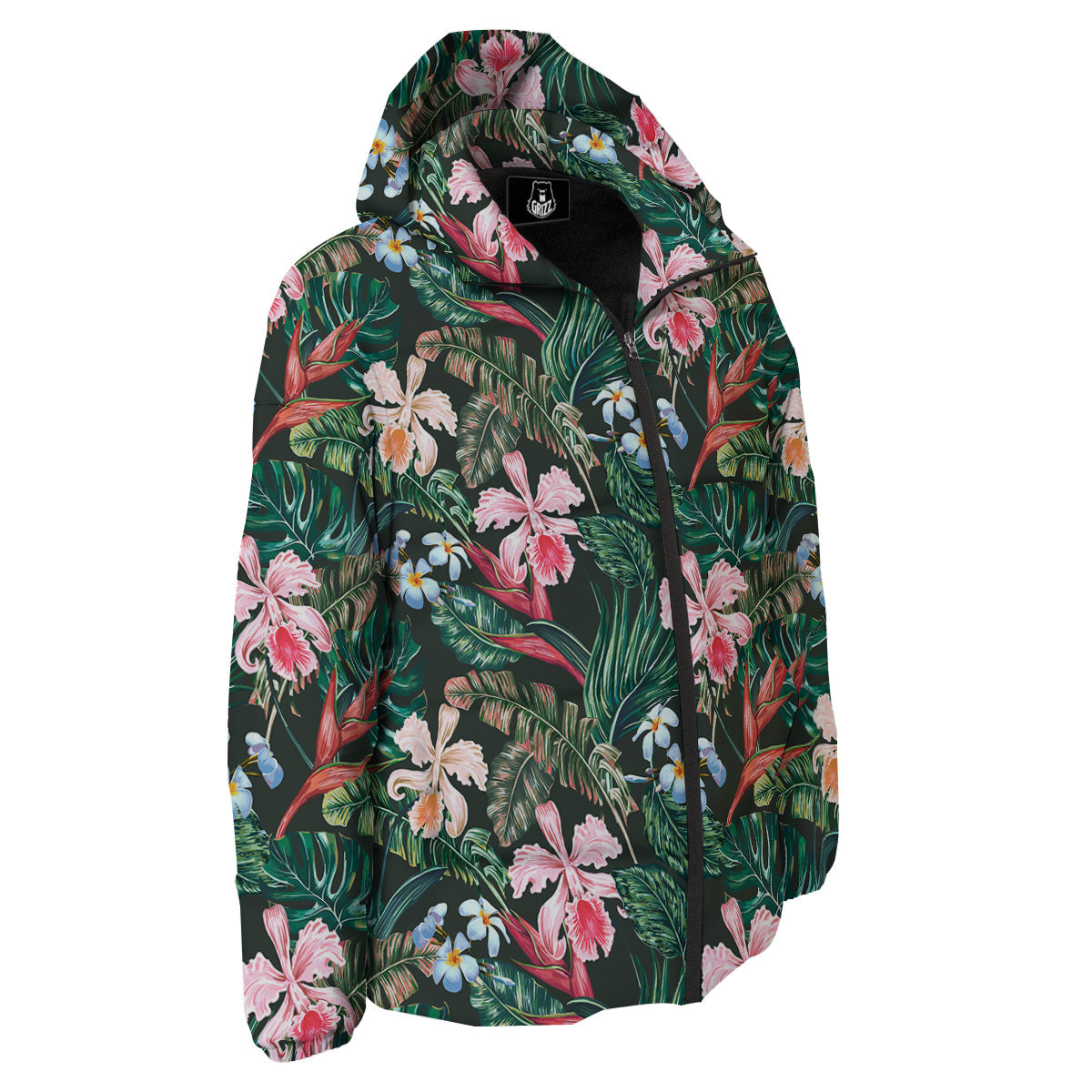 Flower Orchid Tropical Print Pattern Down Jacket-grizzshop