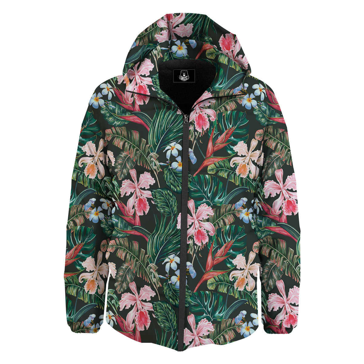 Flower Orchid Tropical Print Pattern Down Jacket-grizzshop