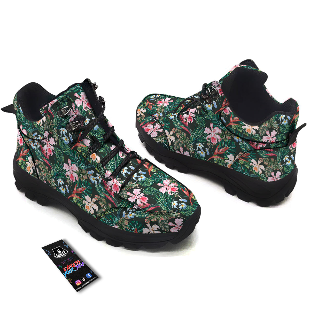 Flower Orchid Tropical Print Pattern Hiking Shoes-grizzshop