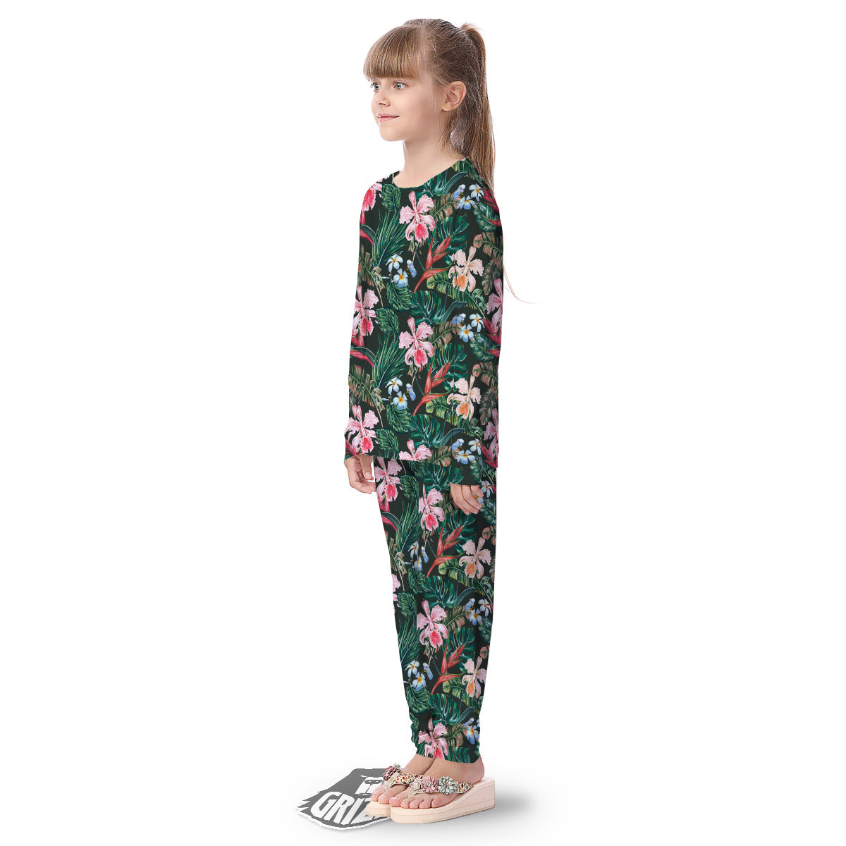 Flower Orchid Tropical Print Pattern Kid's Pajamas-grizzshop