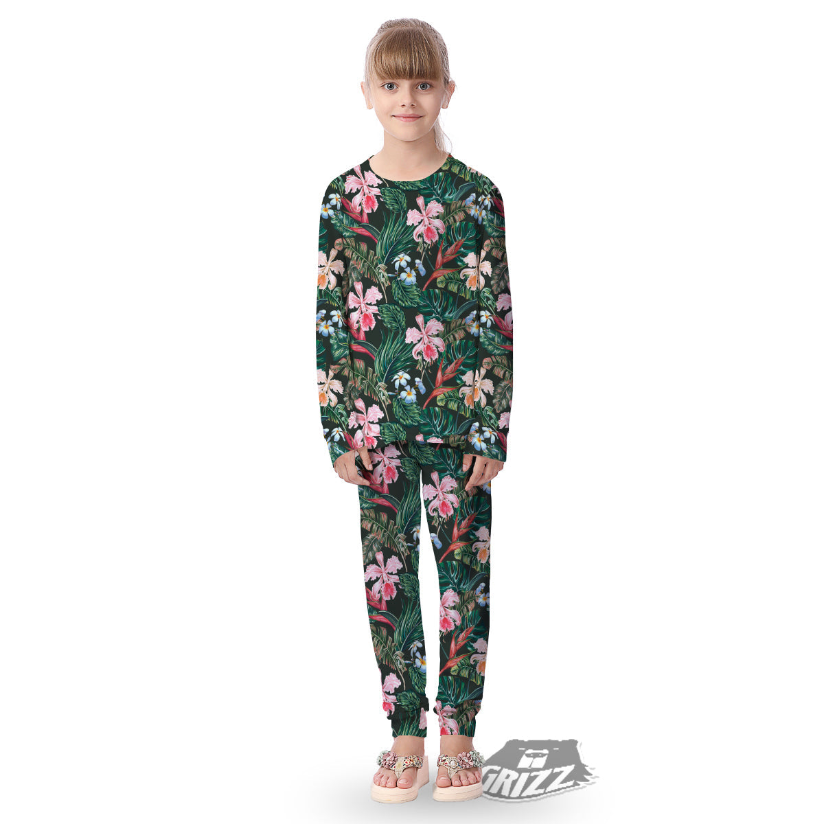 Flower Orchid Tropical Print Pattern Kid's Pajamas-grizzshop