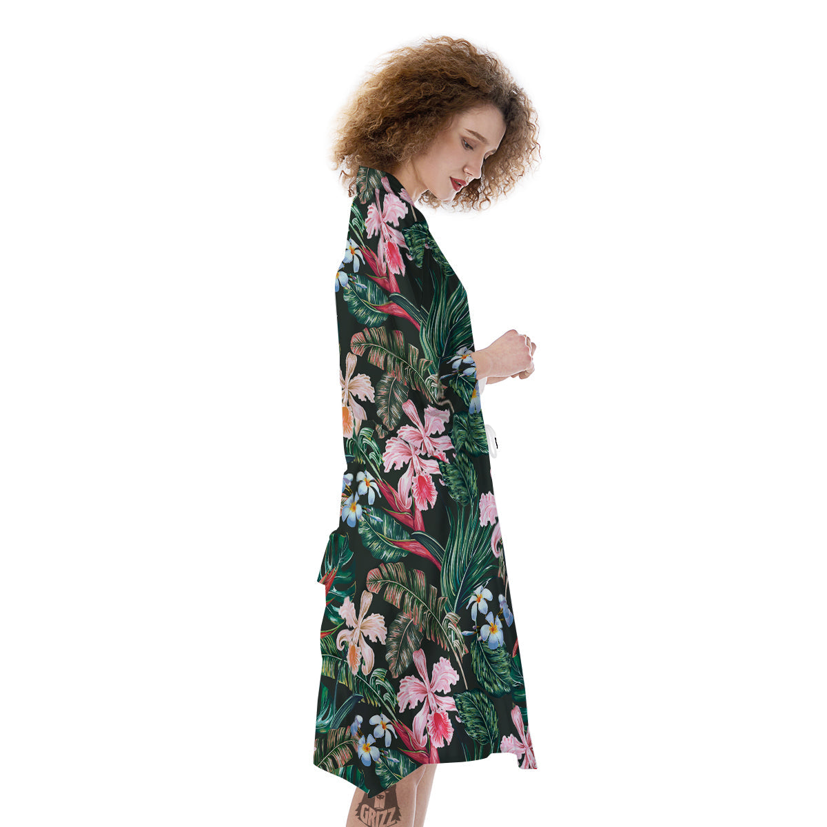 Flower Orchid Tropical Print Pattern Kimono-grizzshop