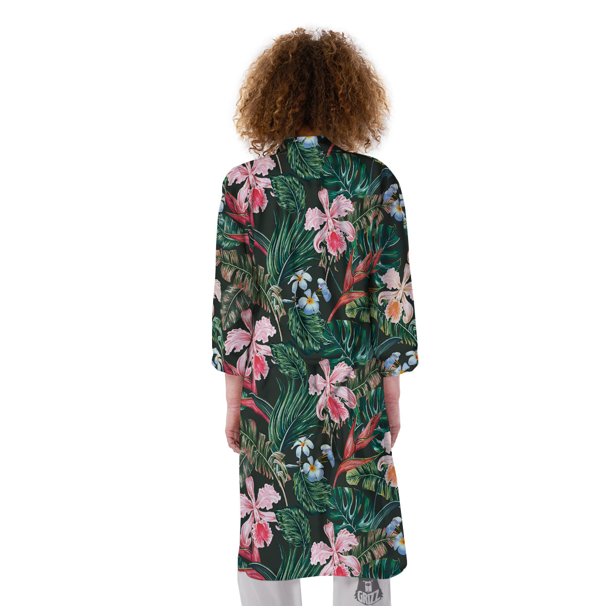 Flower Orchid Tropical Print Pattern Kimono-grizzshop