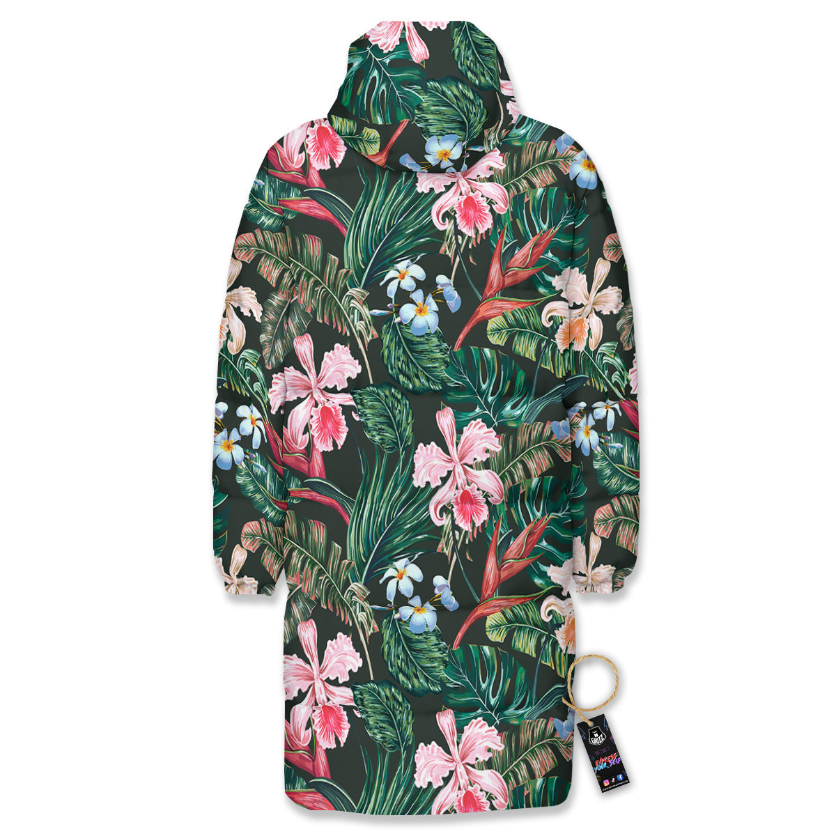 Flower Orchid Tropical Print Pattern Long Down Jacket-grizzshop