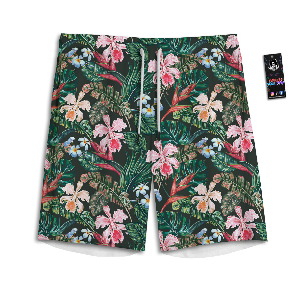 Flower Orchid Tropical Print Pattern Men's Athletic Shorts