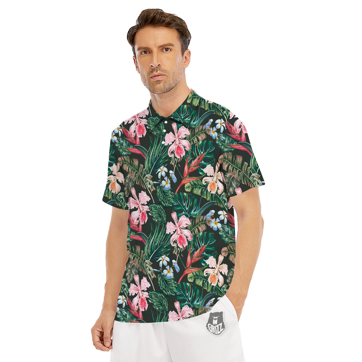 Flower Orchid Tropical Print Pattern Men's Golf Shirts-grizzshop