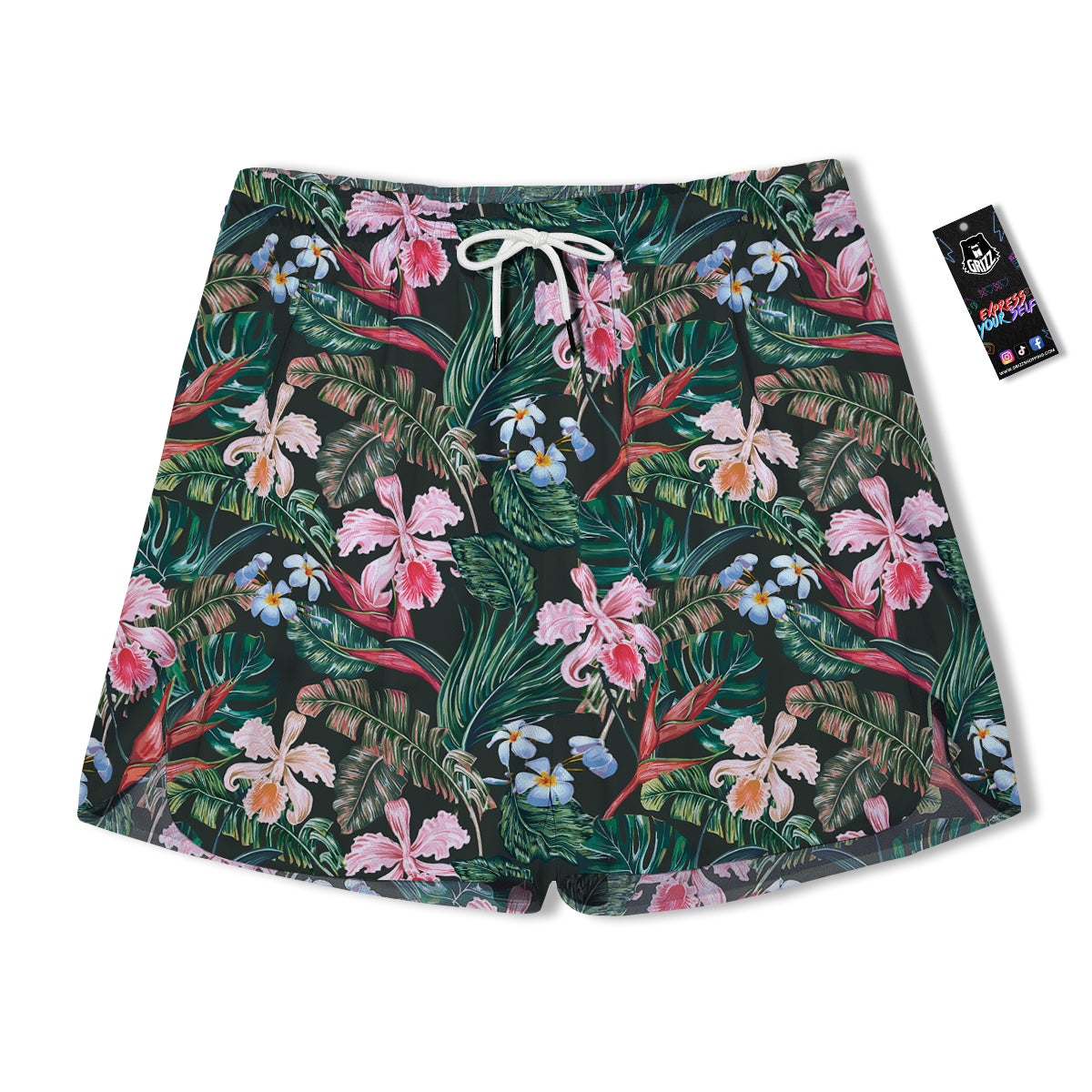Flower Orchid Tropical Print Pattern Men's Running Shorts-grizzshop