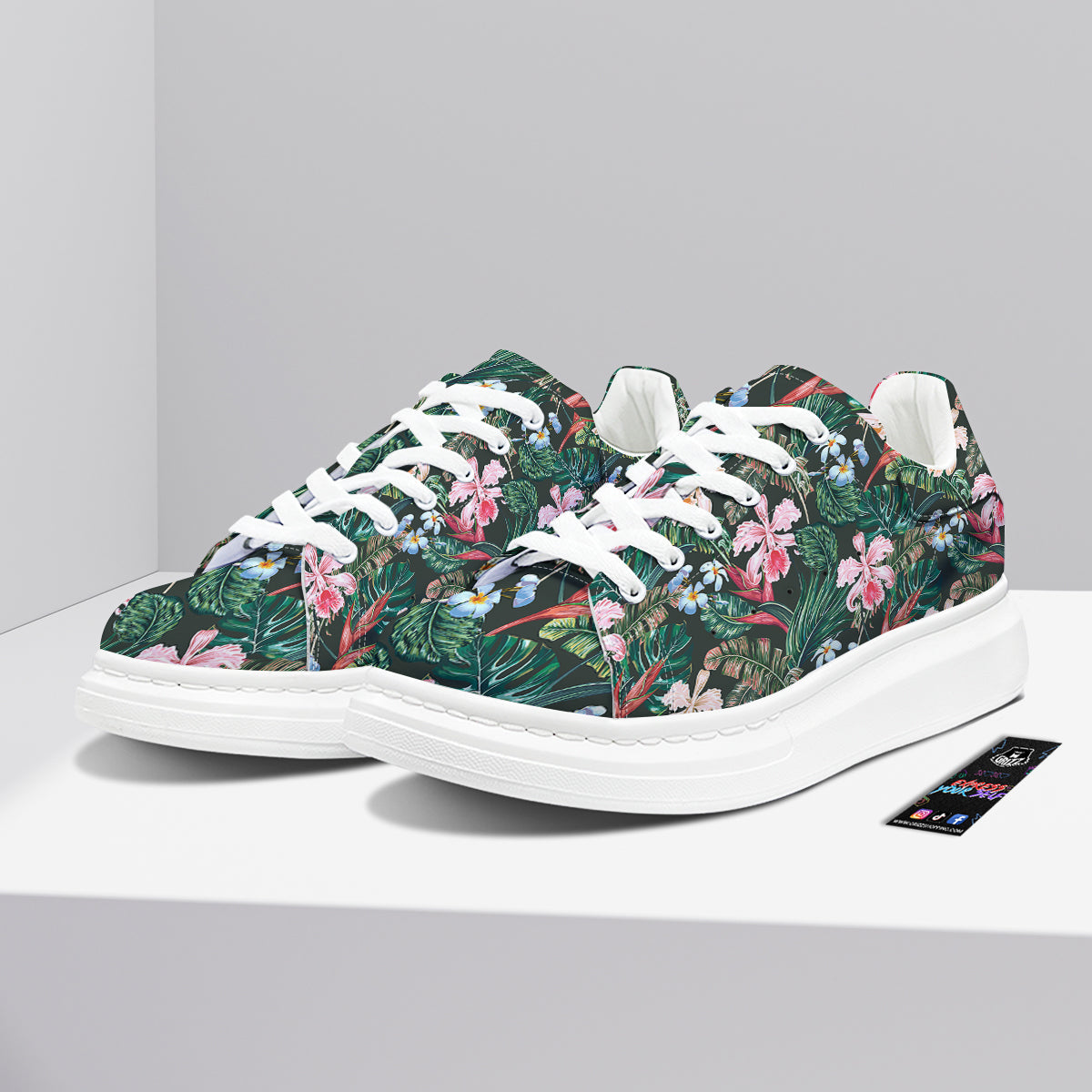 Flower Orchid Tropical Print Pattern Platform Shoes-grizzshop