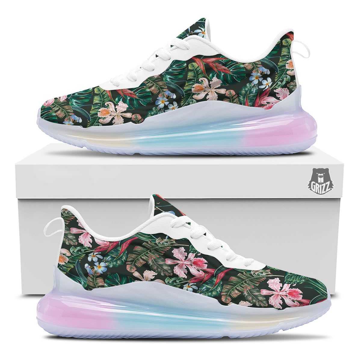 Flower Orchid Tropical Print Pattern Running Sneakers-grizzshop