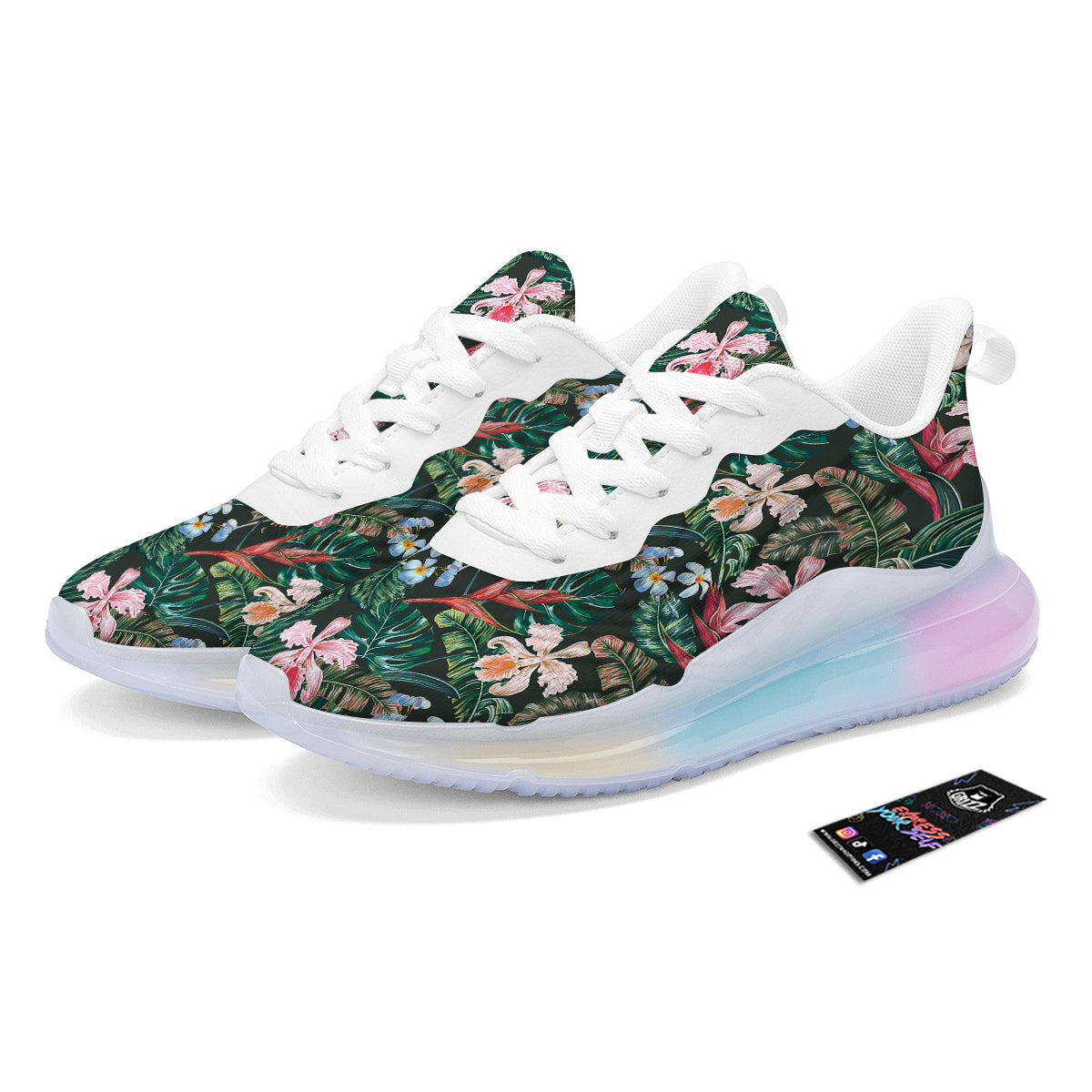 Flower Orchid Tropical Print Pattern Running Sneakers-grizzshop