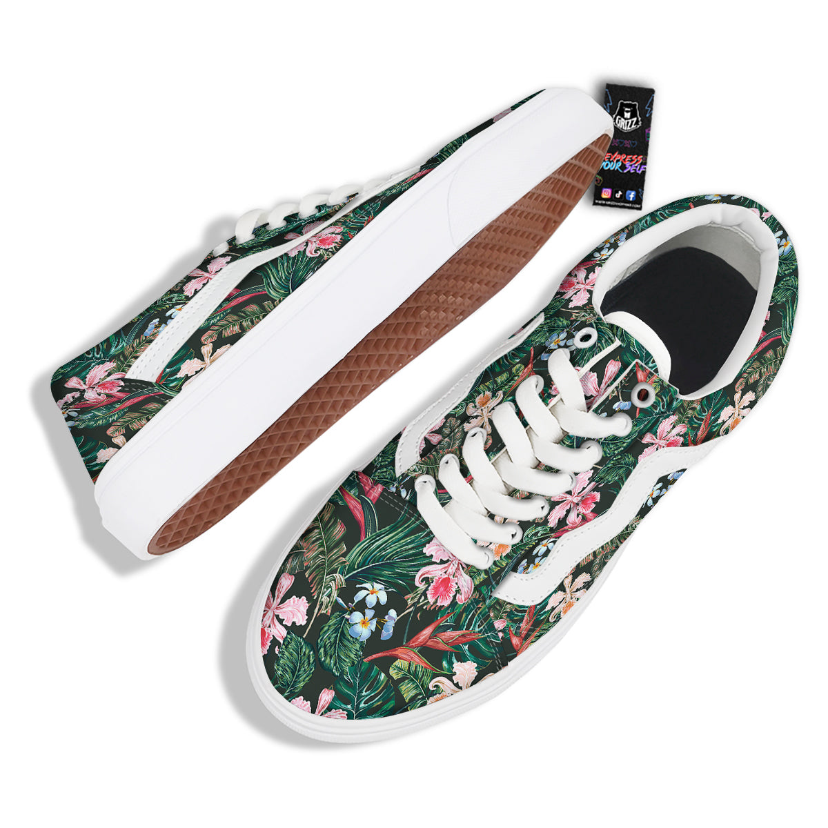 Flower Orchid Tropical Print Pattern Skate Shoes-grizzshop