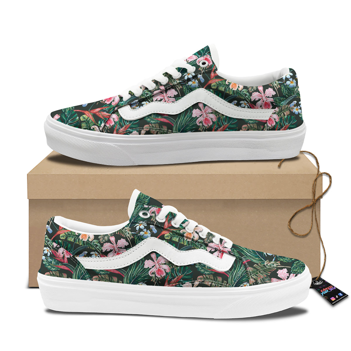Flower Orchid Tropical Print Pattern Skate Shoes-grizzshop