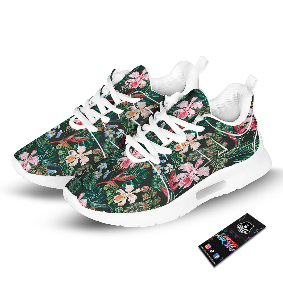 Flower Orchid Tropical Print Pattern Tennis Shoes-grizzshop