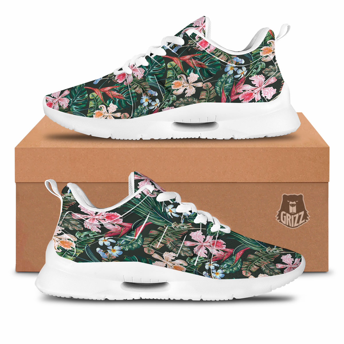 Flower Orchid Tropical Print Pattern Tennis Shoes-grizzshop