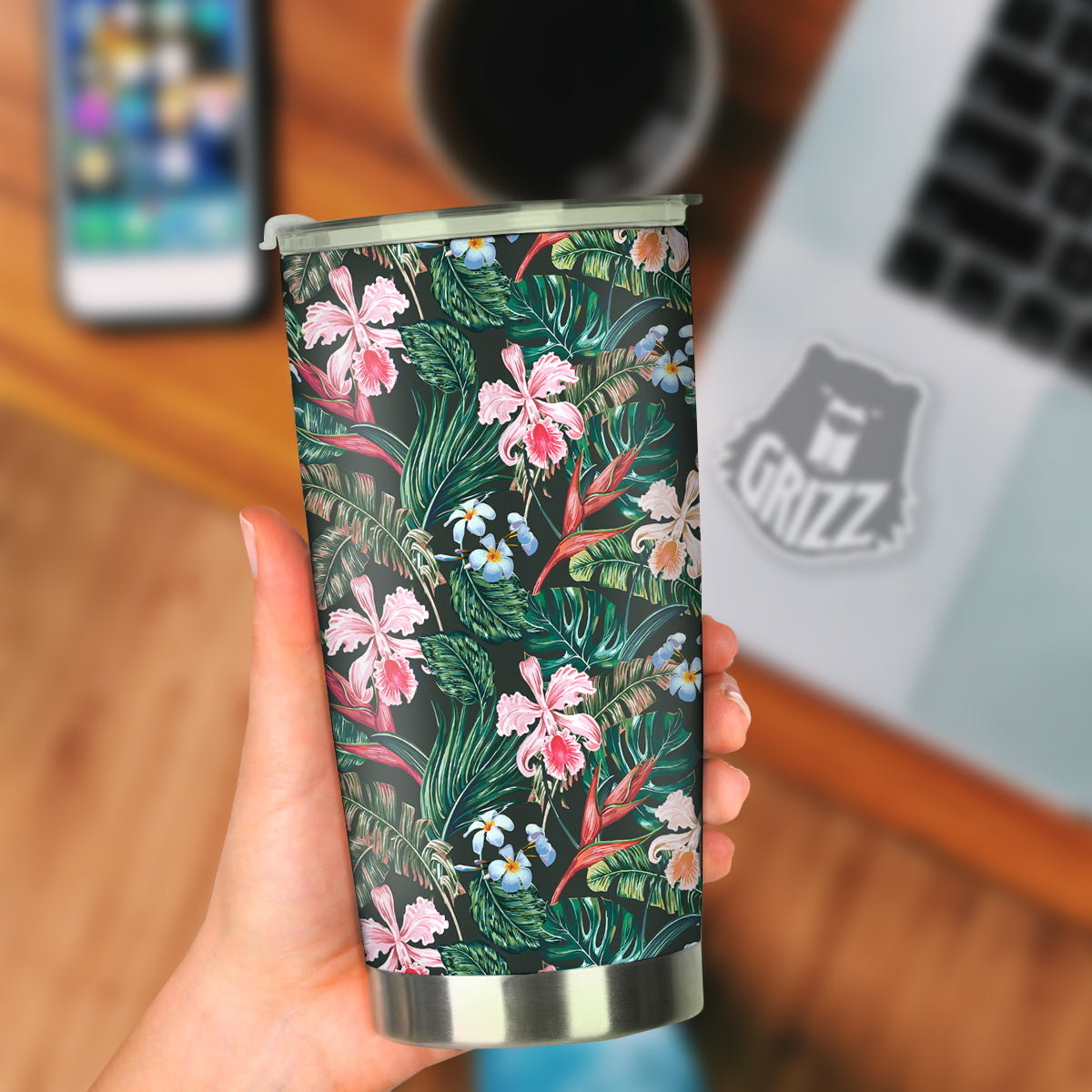 Flower Orchid Tropical Print Pattern Tumbler-grizzshop