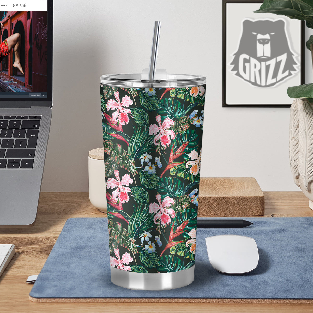Flower Orchid Tropical Print Pattern Tumbler-grizzshop