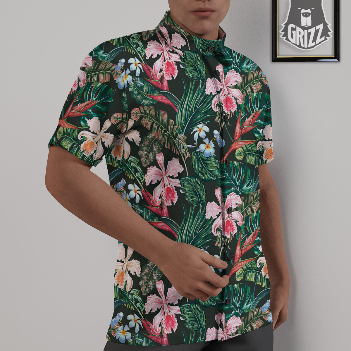 Flower Orchid Tropical Print Pattern Untucked Shirts-grizzshop