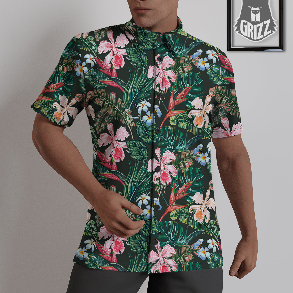 Flower Orchid Tropical Print Pattern Untucked Shirts-grizzshop