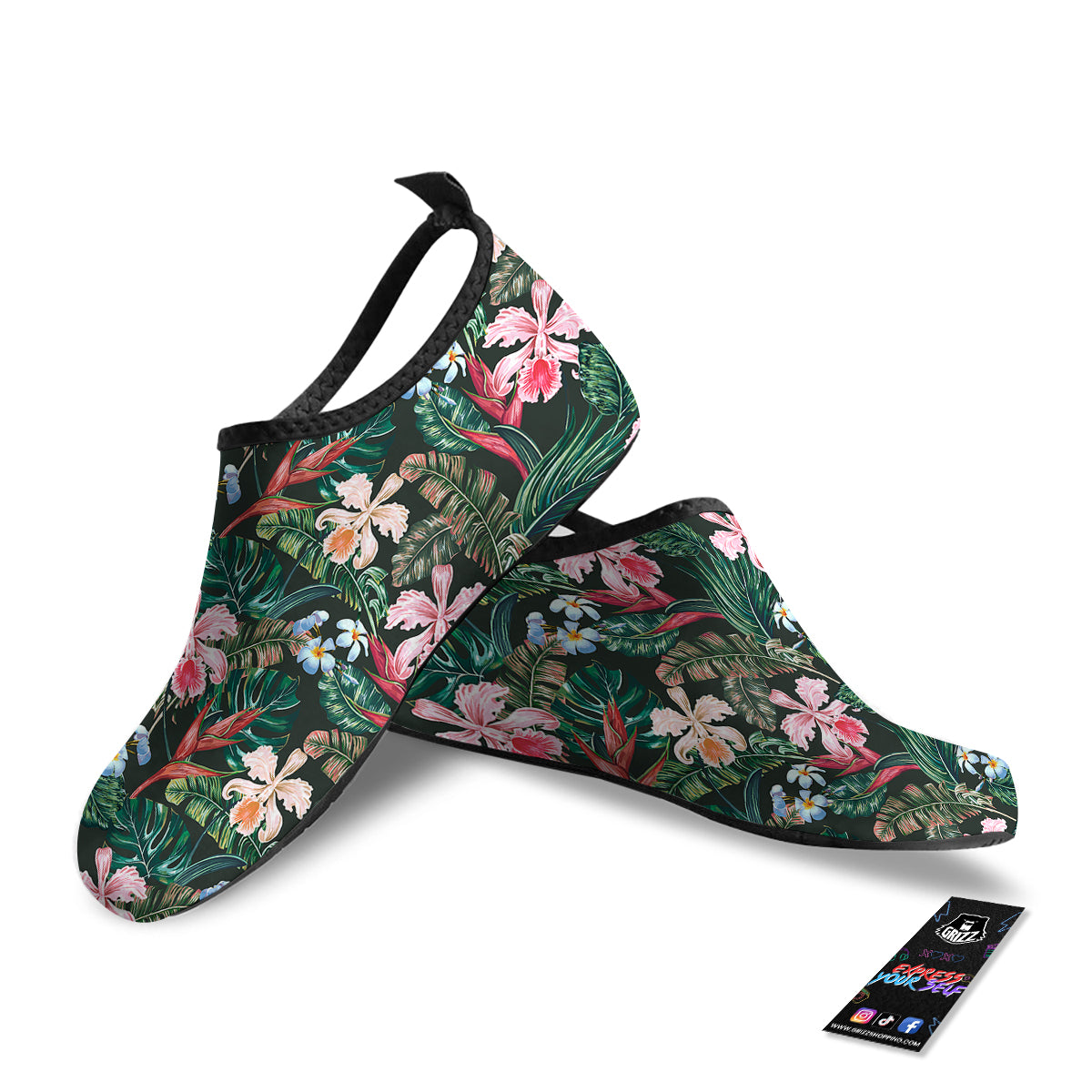 Flower Orchid Tropical Print Pattern Water Shoes-grizzshop