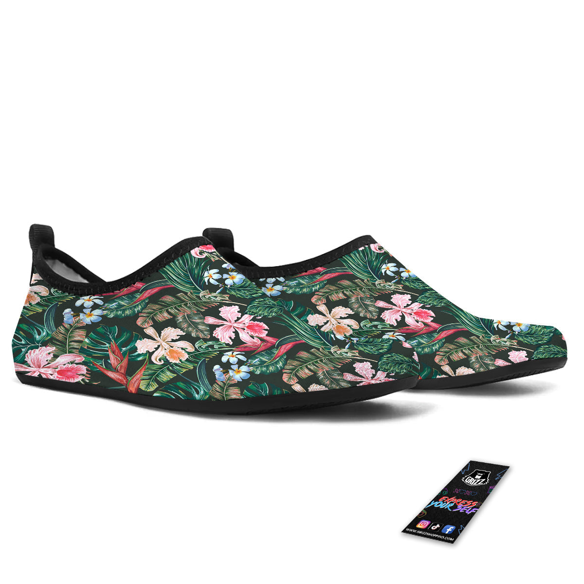 Flower Orchid Tropical Print Pattern Water Shoes-grizzshop
