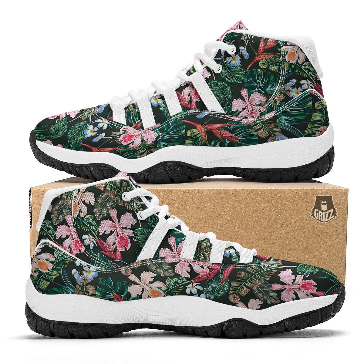 Flower Orchid Tropical Print Pattern White Bball Shoes-grizzshop