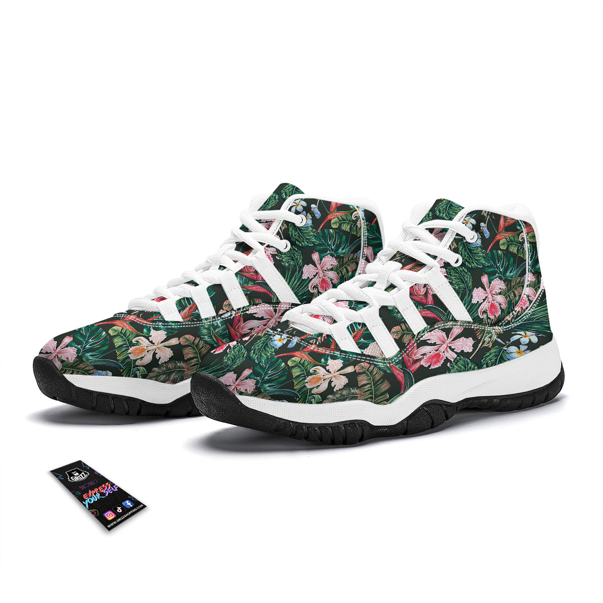 Flower Orchid Tropical Print Pattern White Bball Shoes-grizzshop