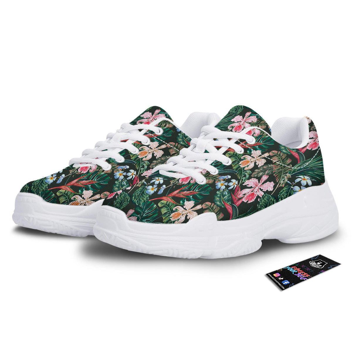 Flower Orchid Tropical Print Pattern White Chunky Shoes-grizzshop
