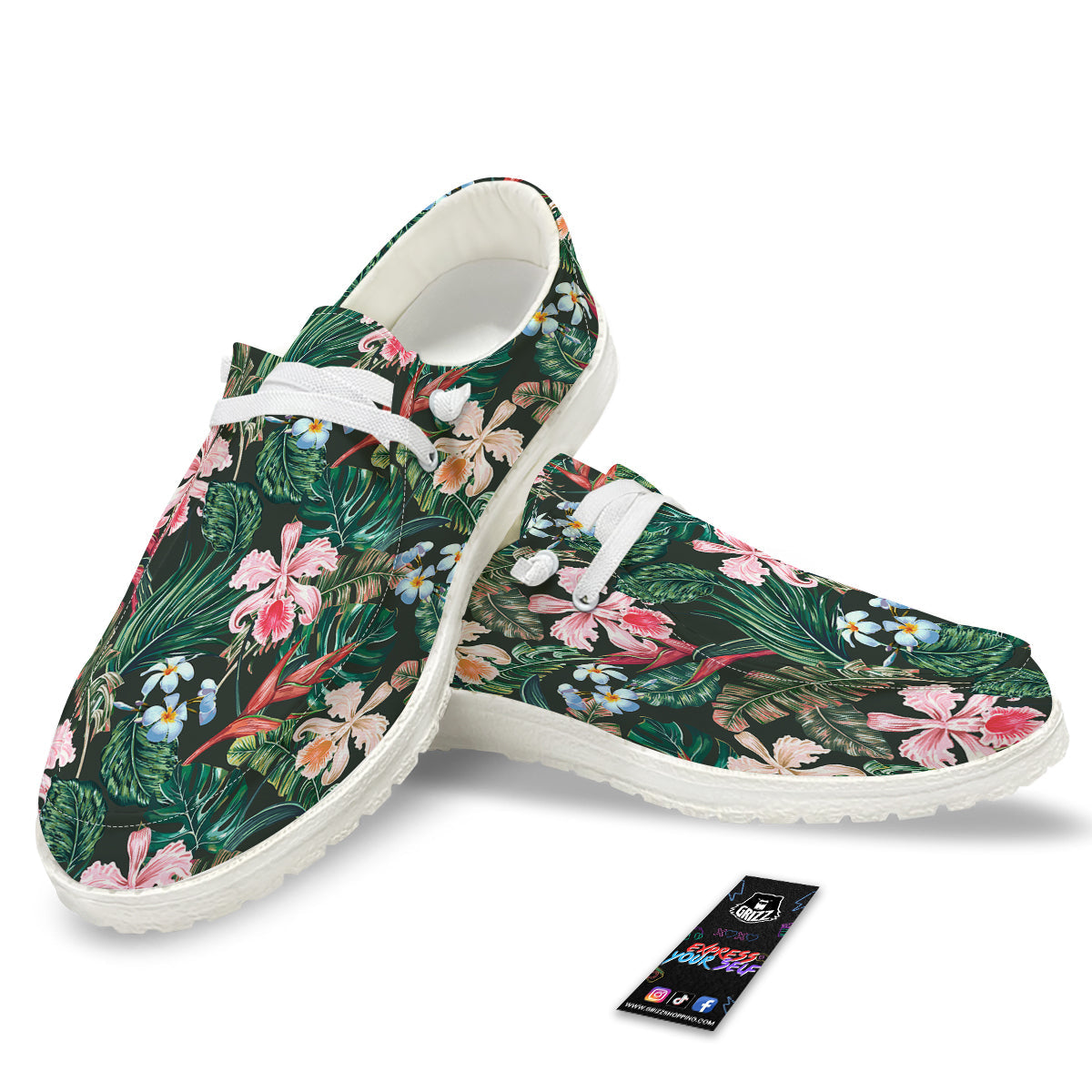 Flower Orchid Tropical Print Pattern White Loafers-grizzshop
