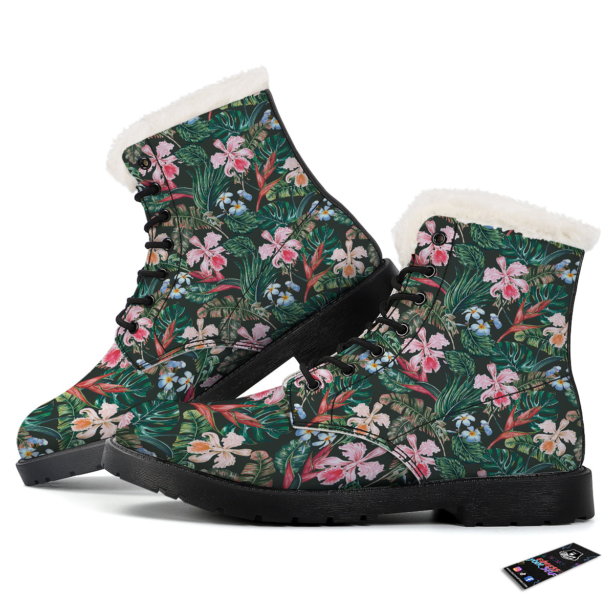 Flower Orchid Tropical Print Pattern Winter Boots-grizzshop