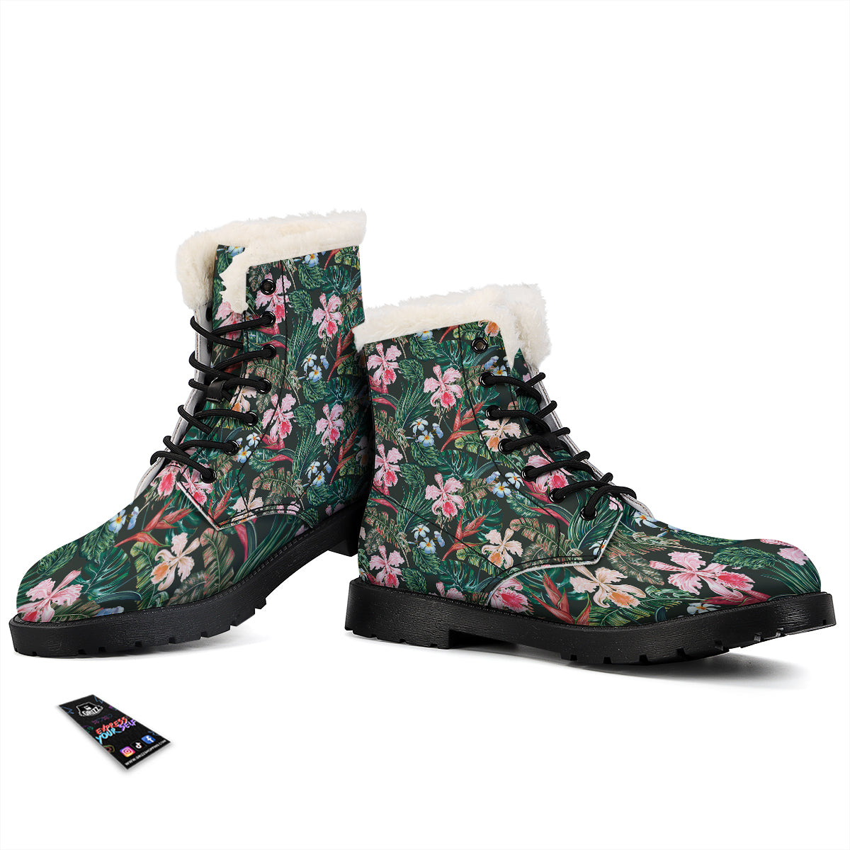 Flower Orchid Tropical Print Pattern Winter Boots-grizzshop