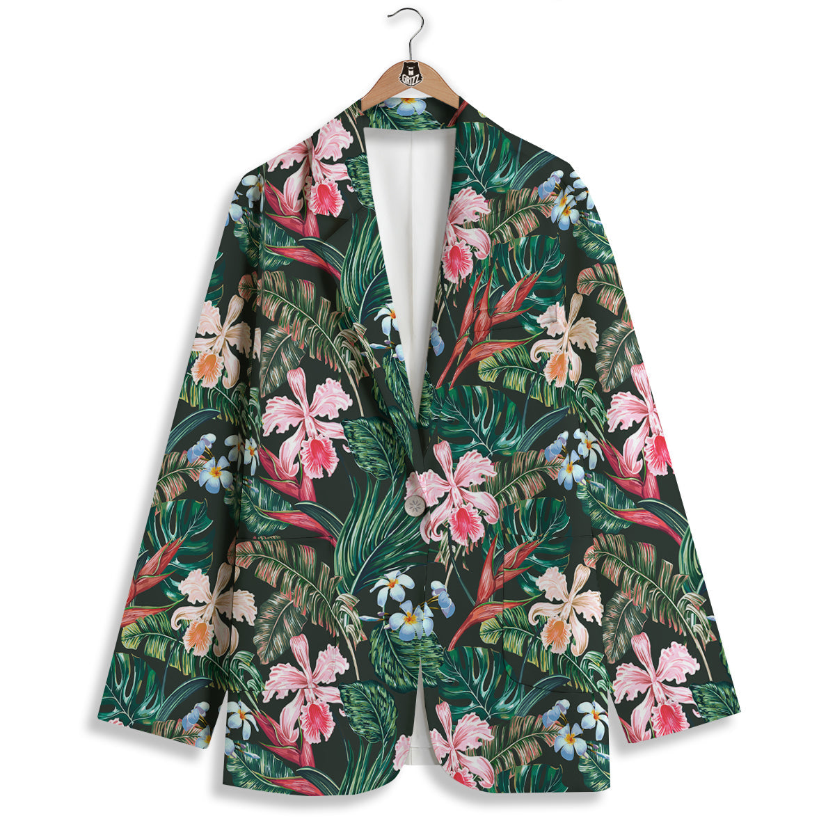 Flower Orchid Tropical Print Pattern Women's Blazer-grizzshop