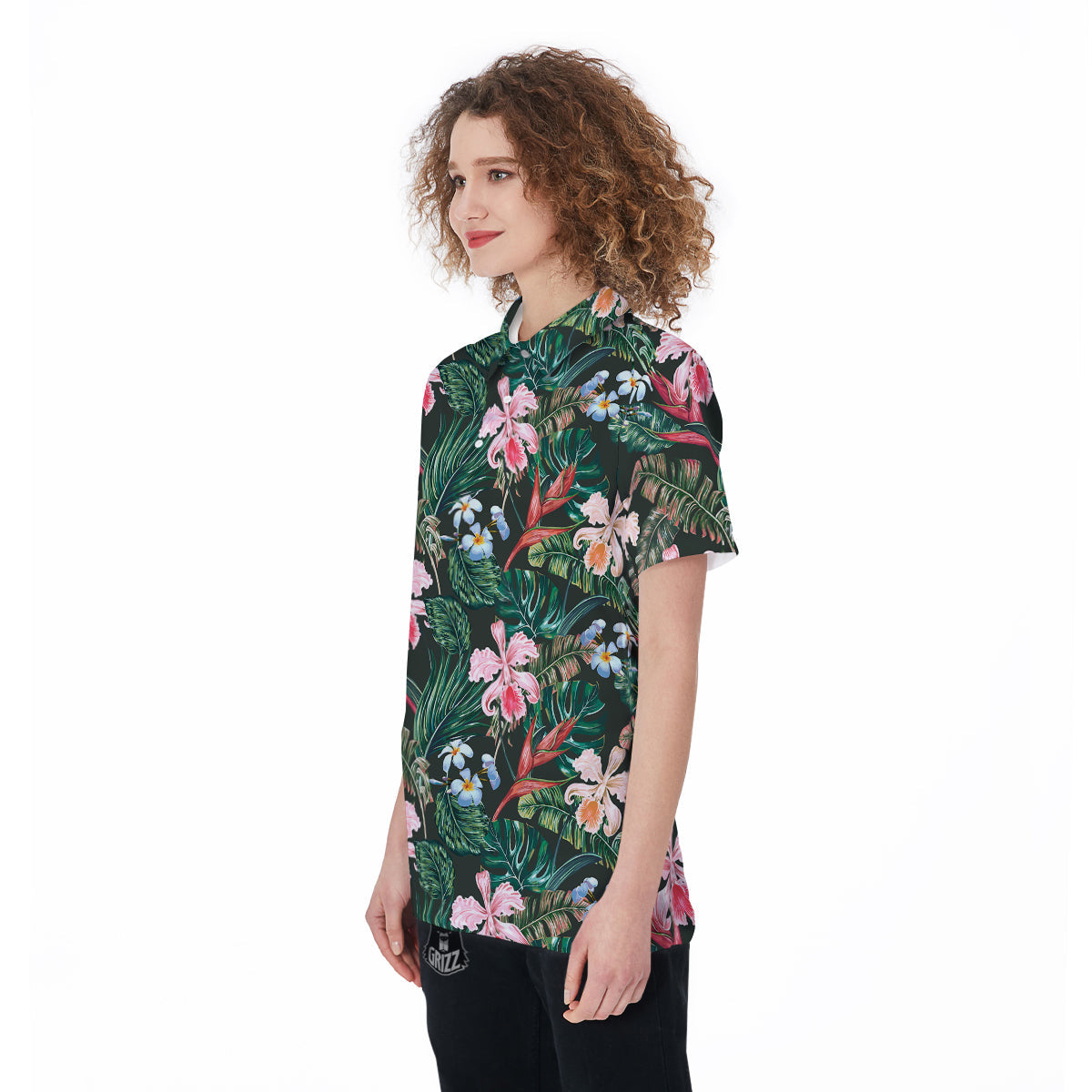 Flower Orchid Tropical Print Pattern Women's Golf Shirts-grizzshop