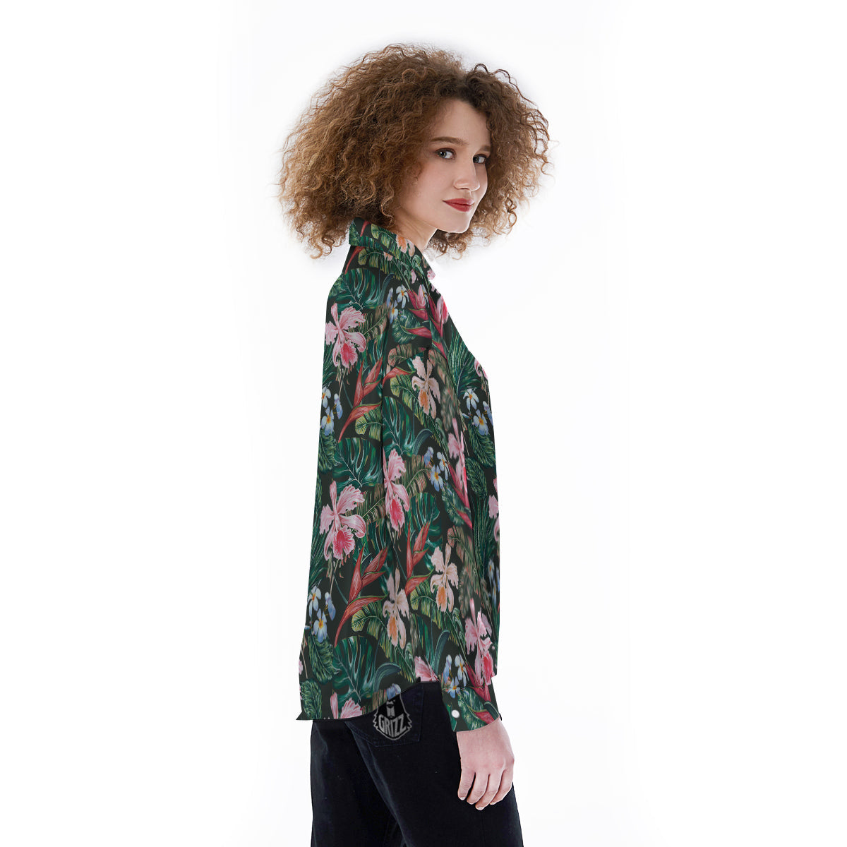 Flower Orchid Tropical Print Pattern Women's Long Sleeve Shirts-grizzshop