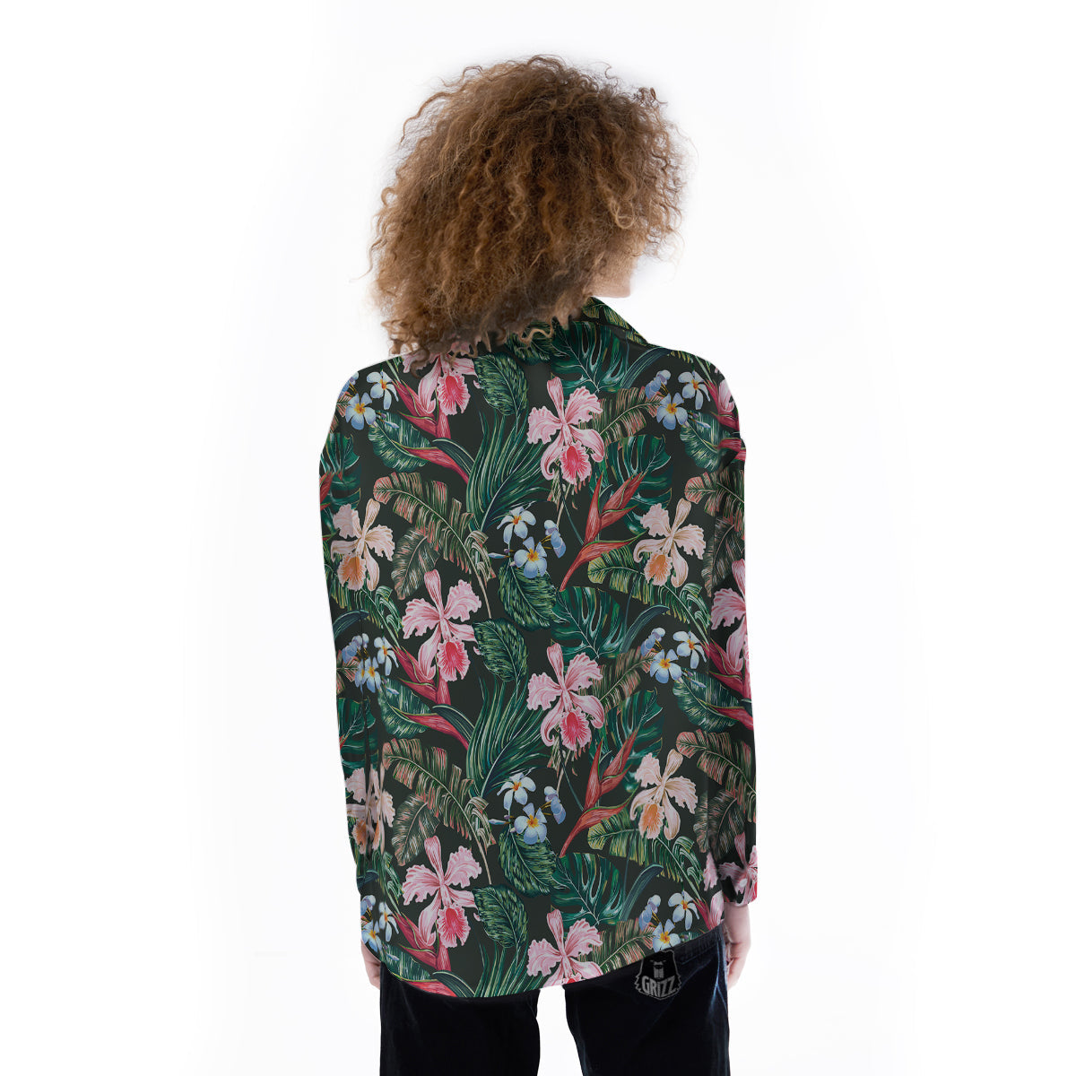 Flower Orchid Tropical Print Pattern Women's Long Sleeve Shirts-grizzshop