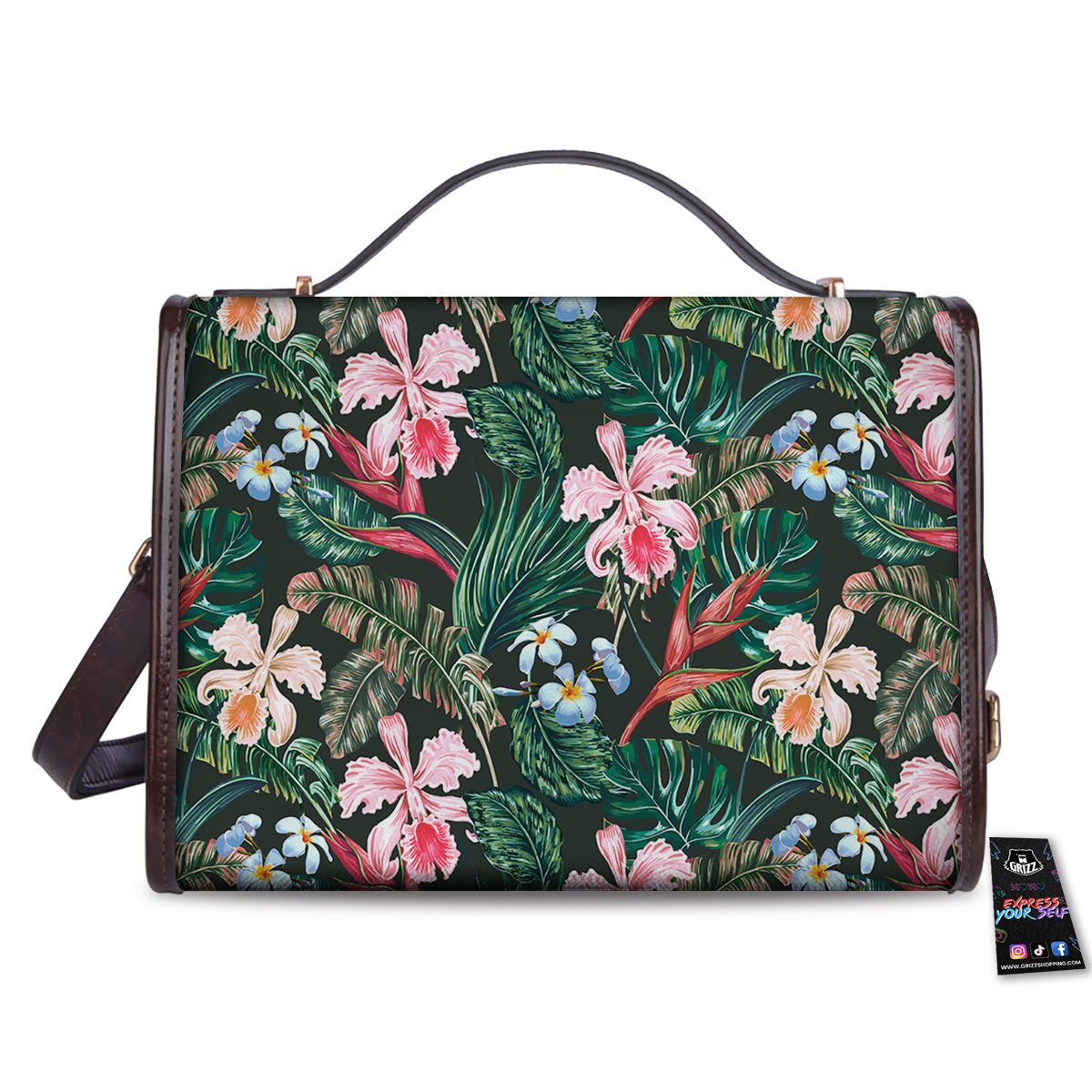 Flower Orchid Tropical Print Pattern Women's Satchel Bag-grizzshop
