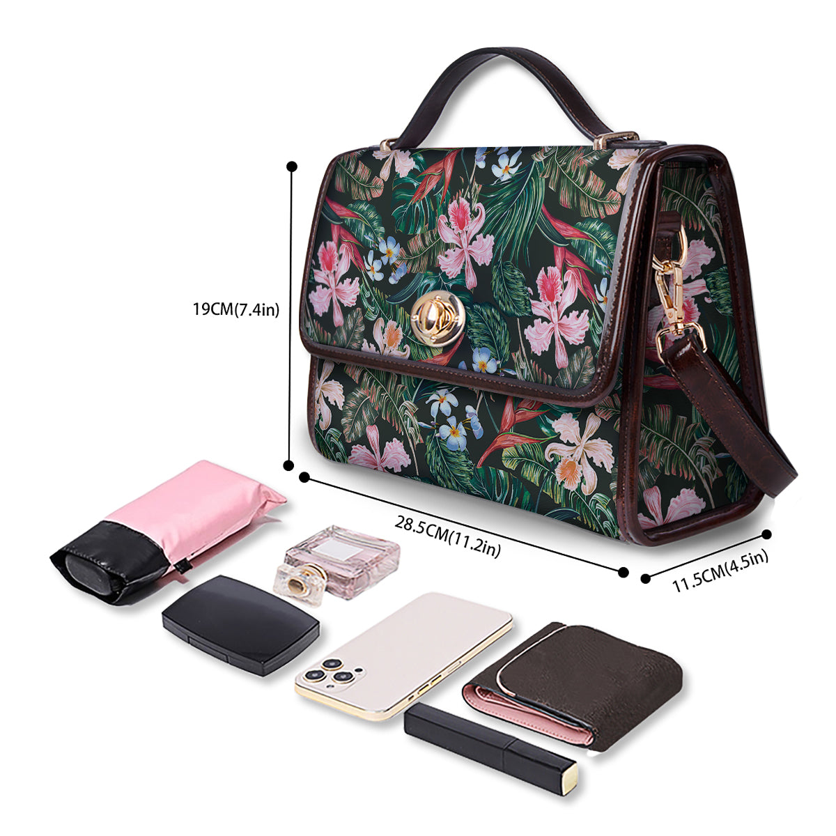 Flower Orchid Tropical Print Pattern Women's Satchel Bag-grizzshop