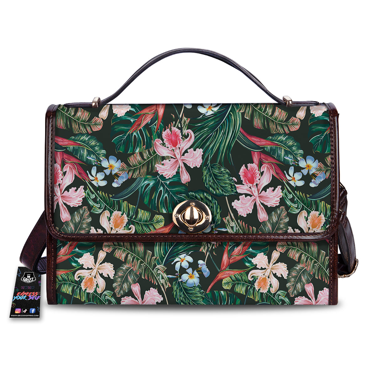 Flower Orchid Tropical Print Pattern Women's Satchel Bag-grizzshop