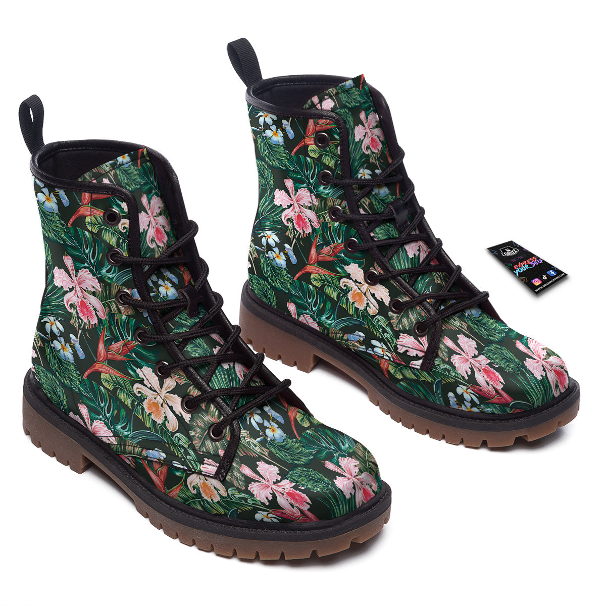 Flower Orchid Tropical Print Pattern Work Boots-grizzshop