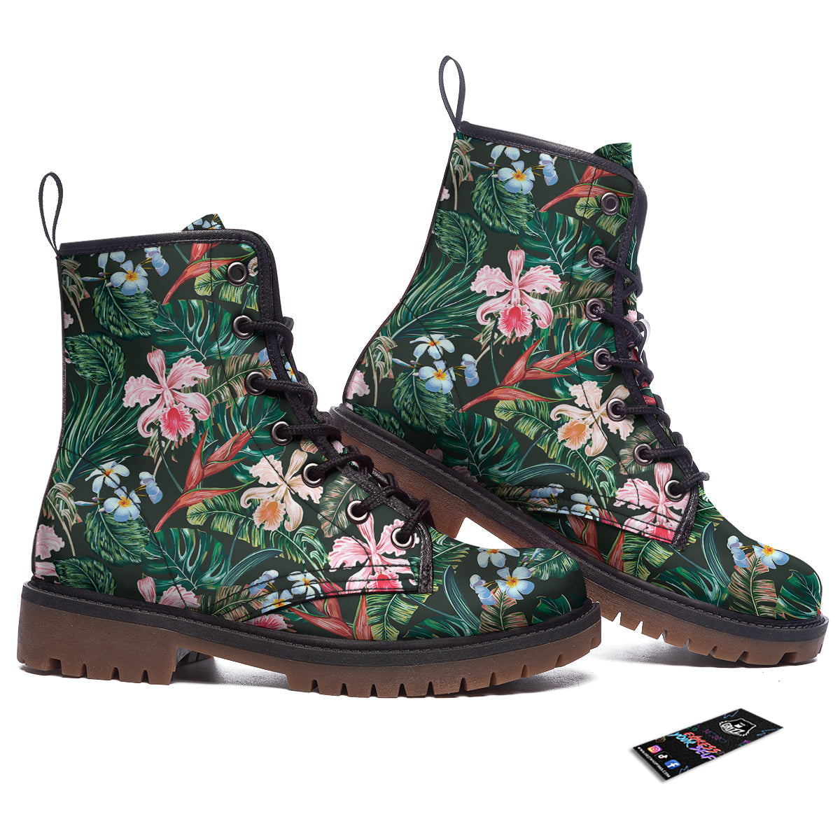 Flower Orchid Tropical Print Pattern Work Boots-grizzshop