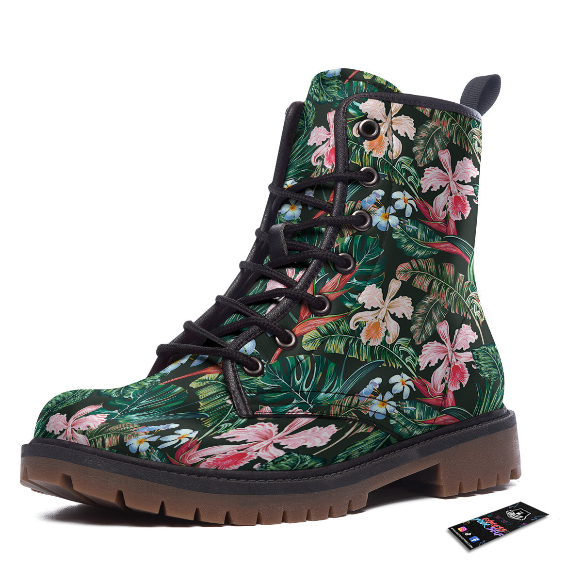 Flower Orchid Tropical Print Pattern Work Boots-grizzshop
