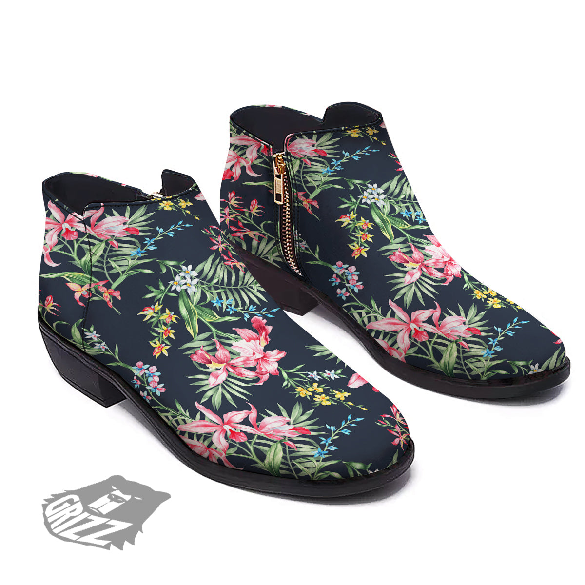 Flower Orchid Watercolor Print Pattern Ankle Boots-grizzshop